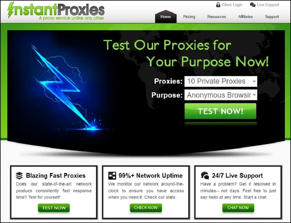 InstantProxies Homepage