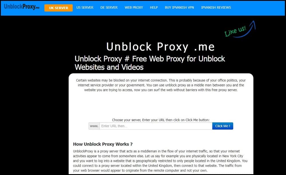 UnblockProxyme Homepage